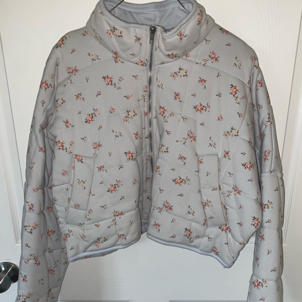 Floral Light Blue Women's Cropped Jacket
